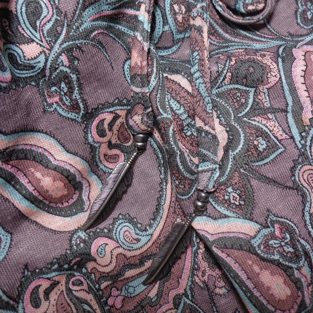BRAND NEW Wrap Paisley Dress 2 Dusty Rose Short Raglan Sleeves Scoop Tie Neck - Picture 14 of 16